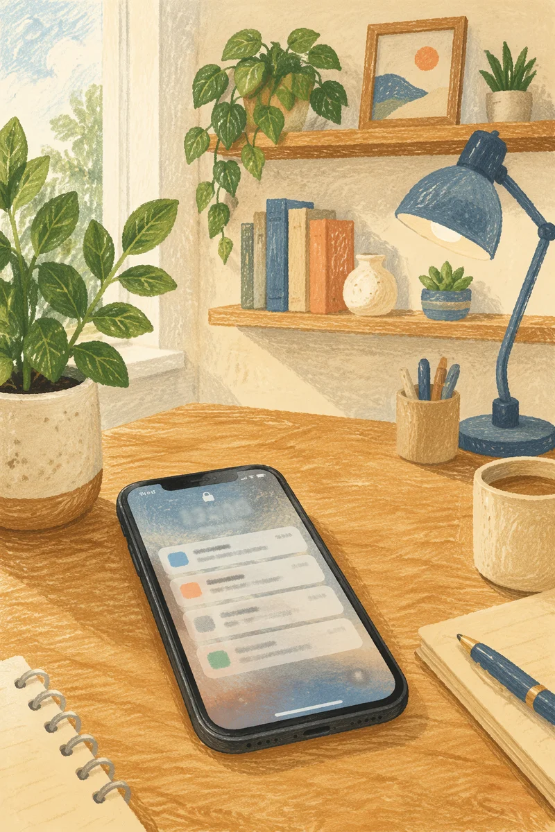 Glowing Smartphone Notifications on Wooden Desk
