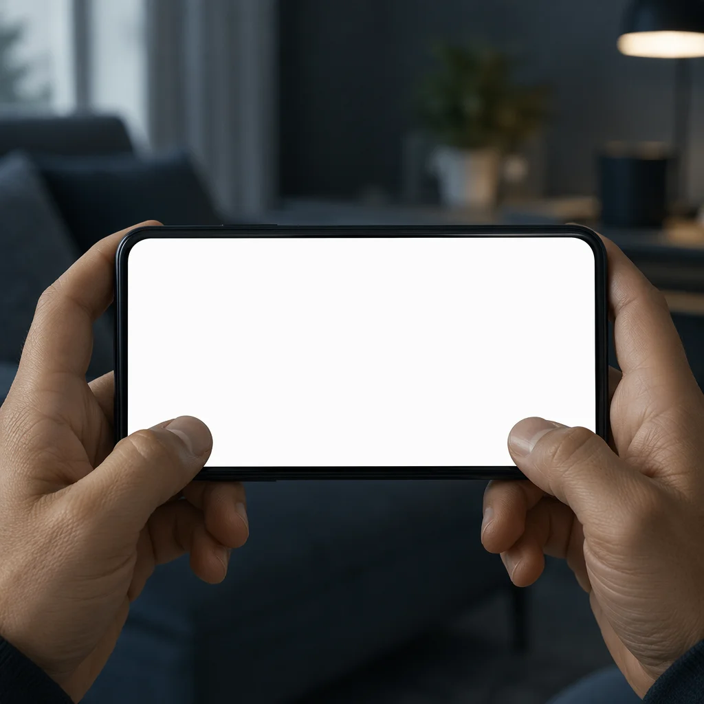Hands Holding Smartphone with Blank Screen
