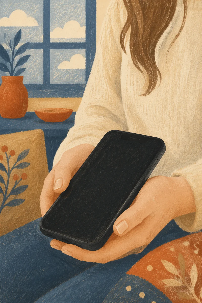 Hands Holding Black Smartphone Close Up