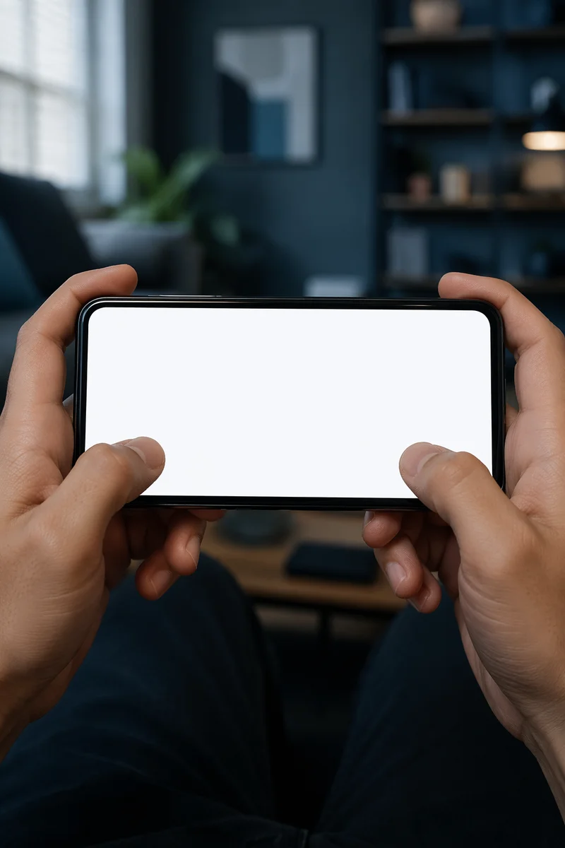 Hands Holding Smartphone with Blank Screen
