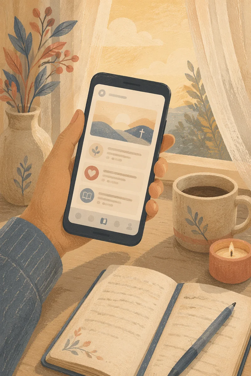 Morning Devotion on Smartphone by Window