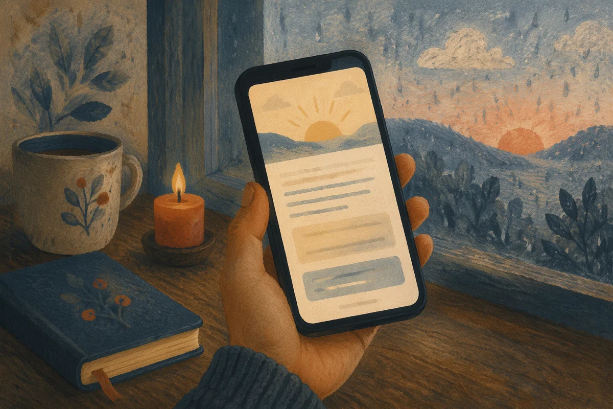 Hand Holding Smartphone by Rainy Window