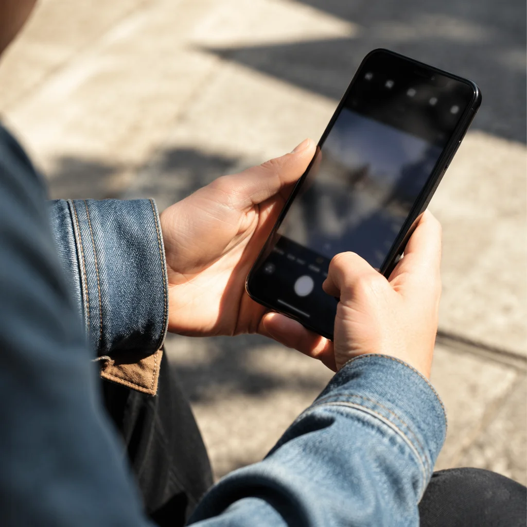 Hands Holding Smartphone in Sunlit Close Up