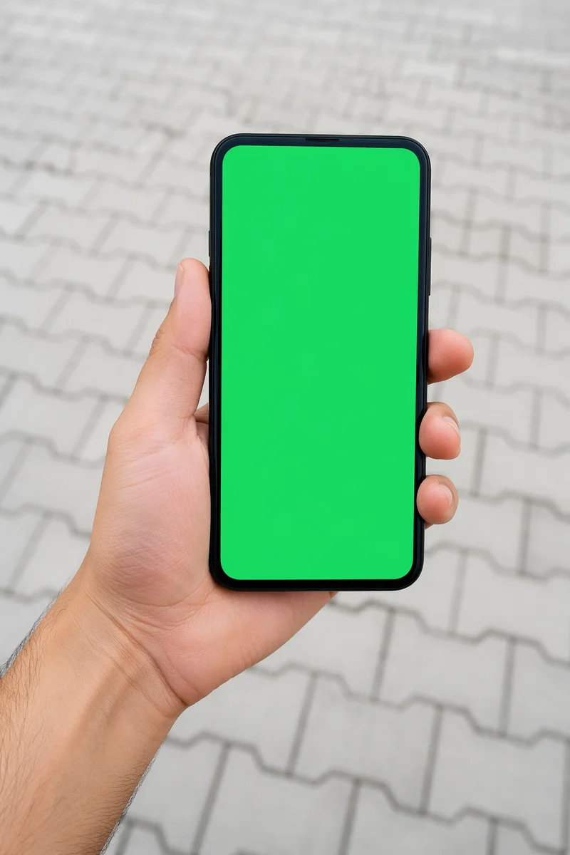 Hand Holding Smartphone with Green Screen