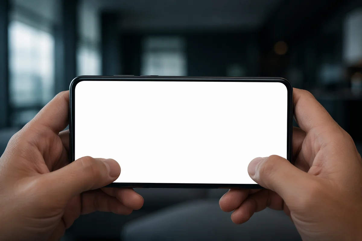 Hands Holding Blank Smartphone Screen Close-Up