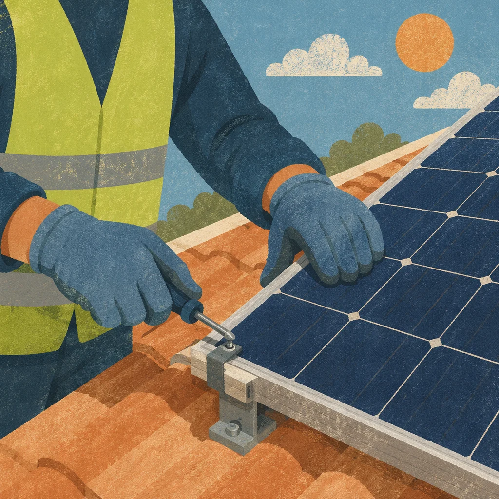 Rooftop Solar Panel Installation Close Up