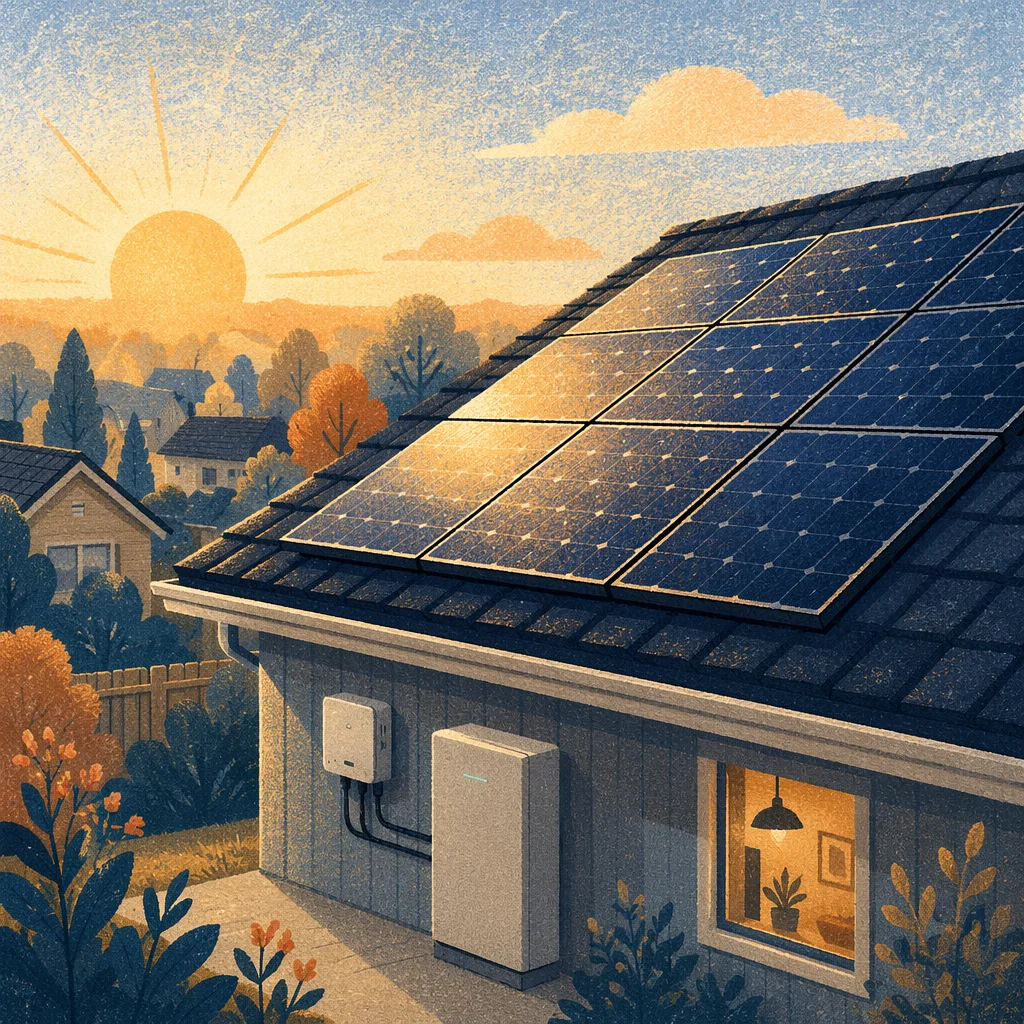 Morning Solar Panel Rooftop in Suburbia