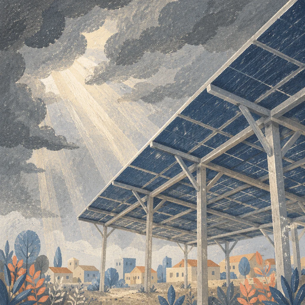 Solar Rooftop Canopy Under Stormy Sky