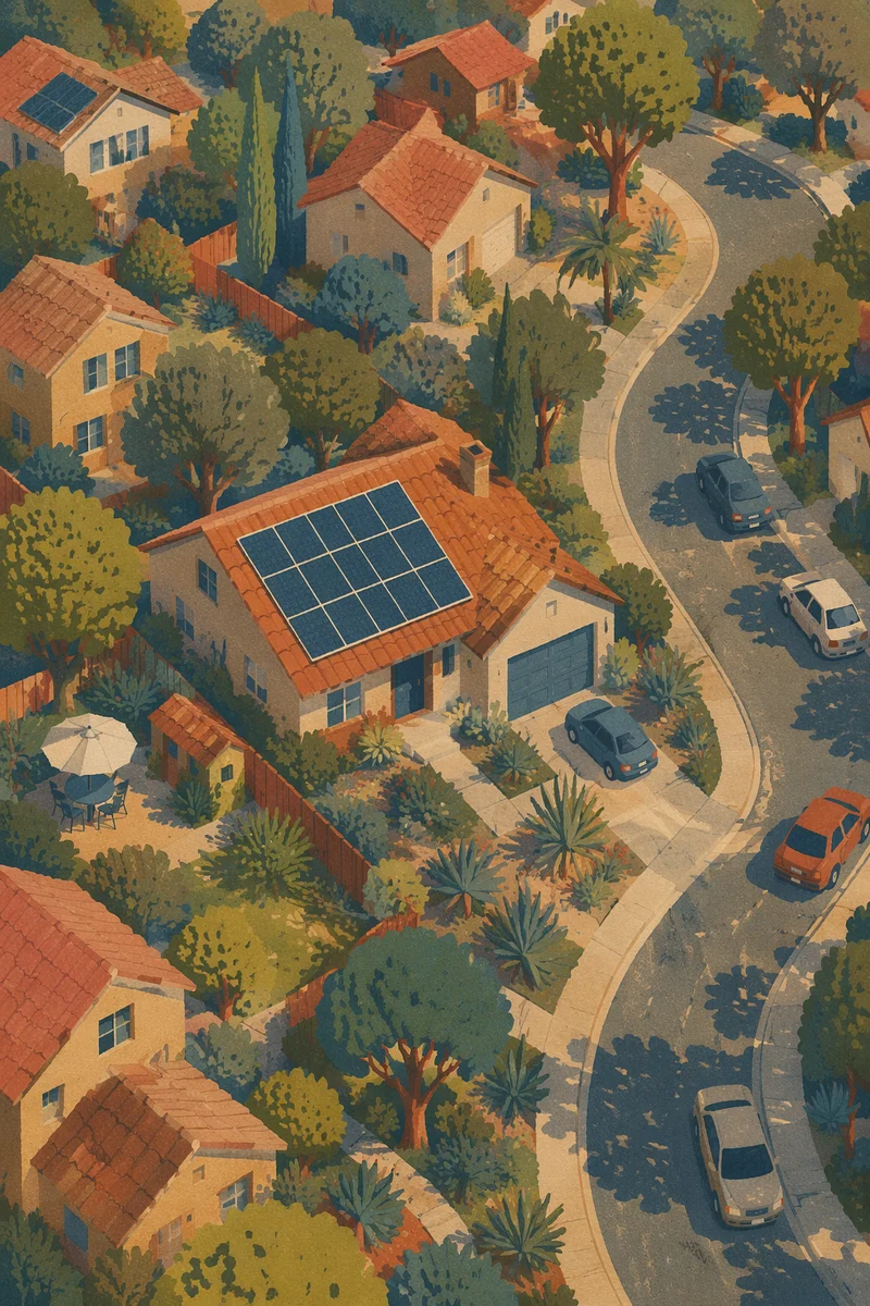 Solar Rooftop Neighborhood in Afternoon Light