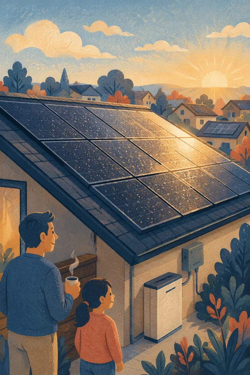Morning Solar Panels on Suburban Rooftop