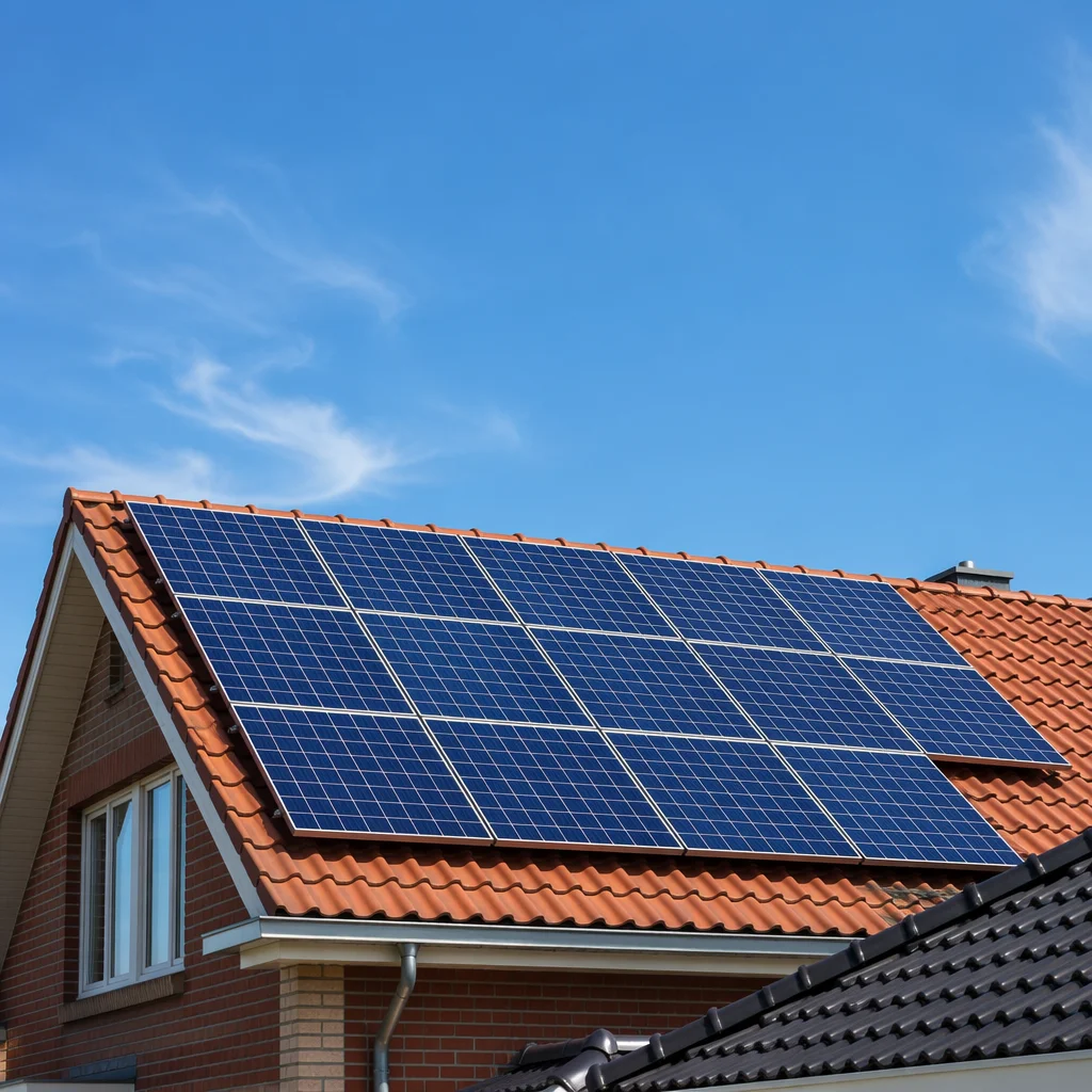 Residential Rooftop Solar Panels Under Clear Sky