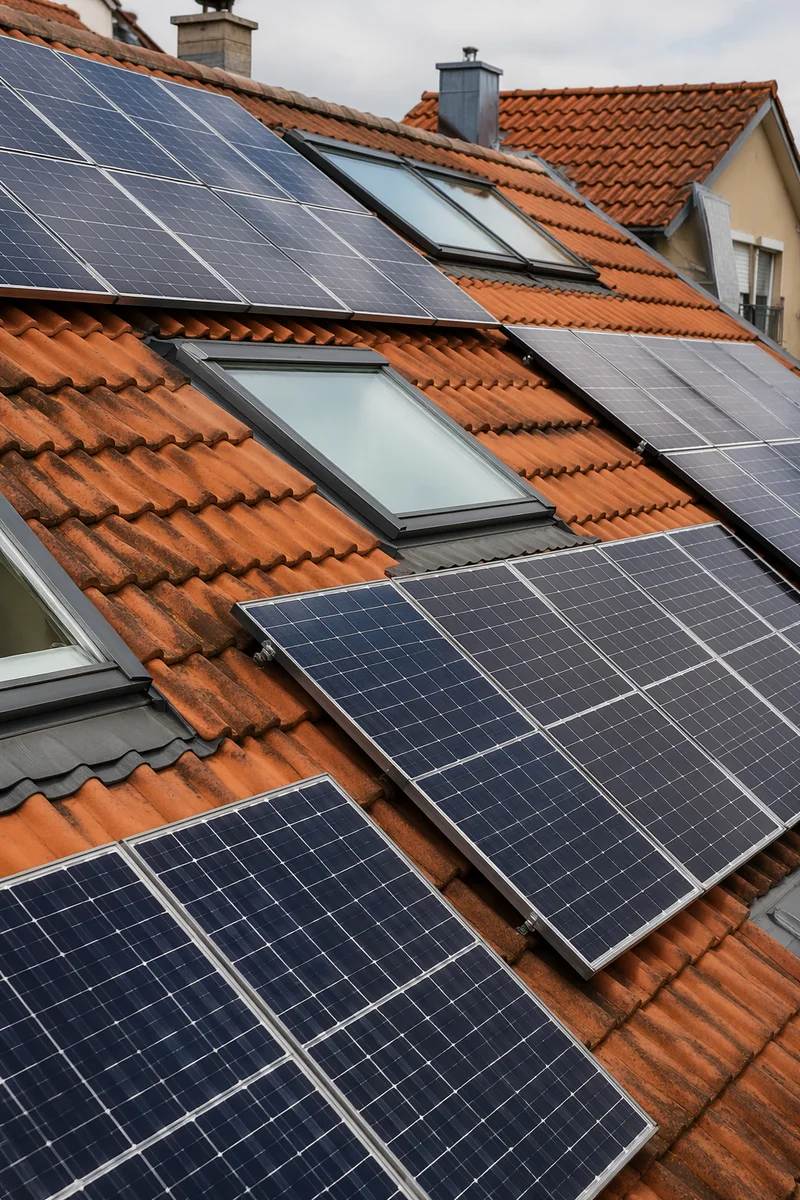 Residential Rooftop Solar Panels on Clay Tiles