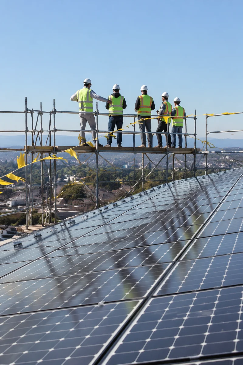 Rooftop Solar Panel Installation Team