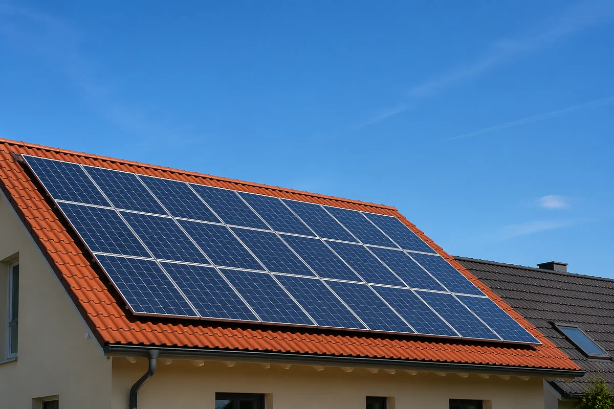Residential Rooftop Solar Panels Under Clear Sky