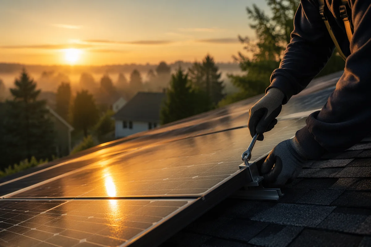 Morning Rooftop Solar Panel Installation