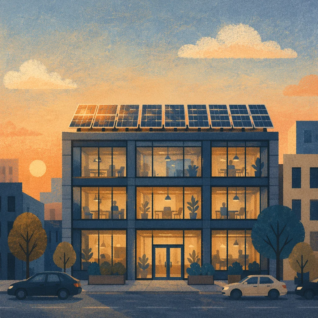 Rooftop Solar Panels at Golden Sunset