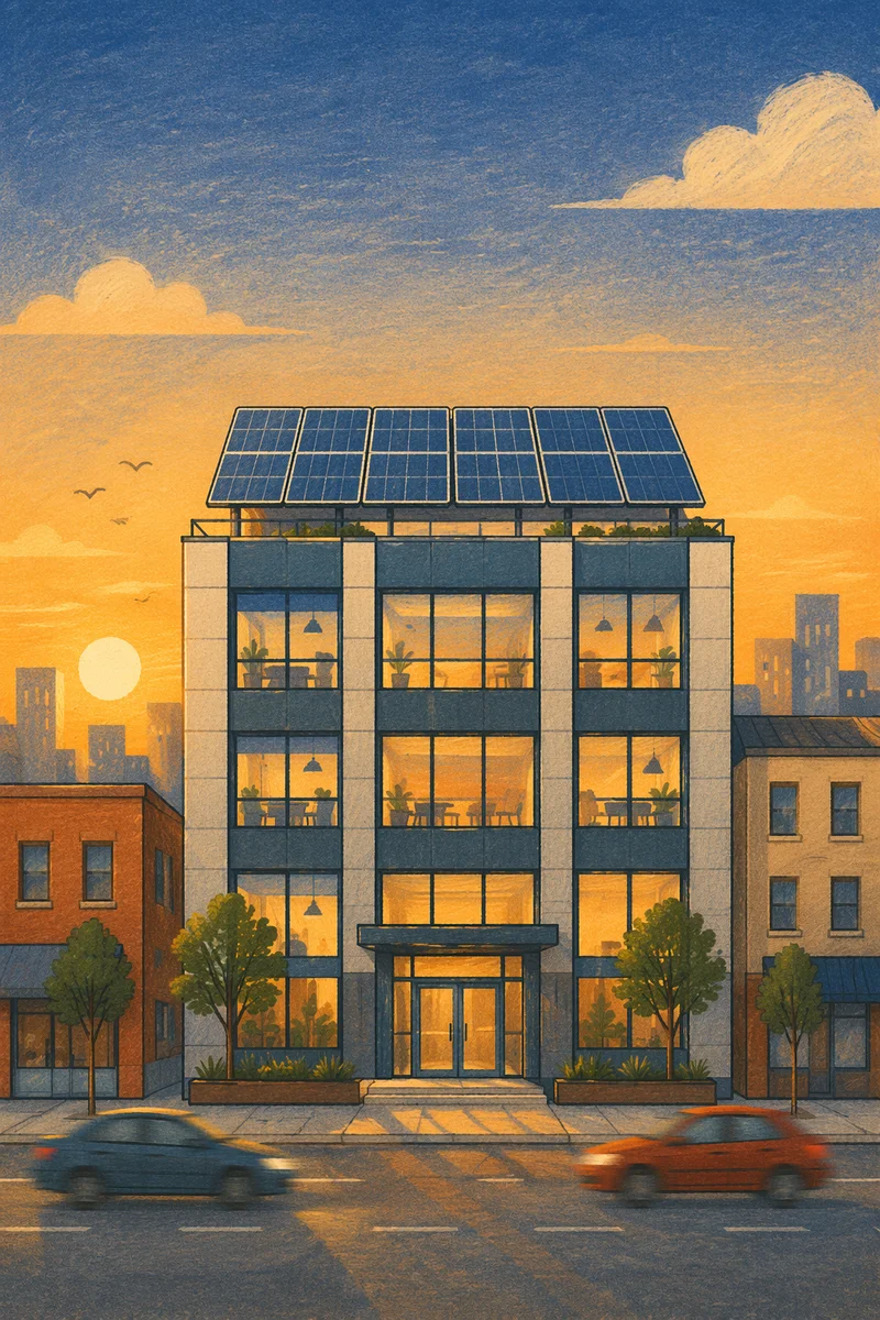 Rooftop Solar Panels at Golden Sunset