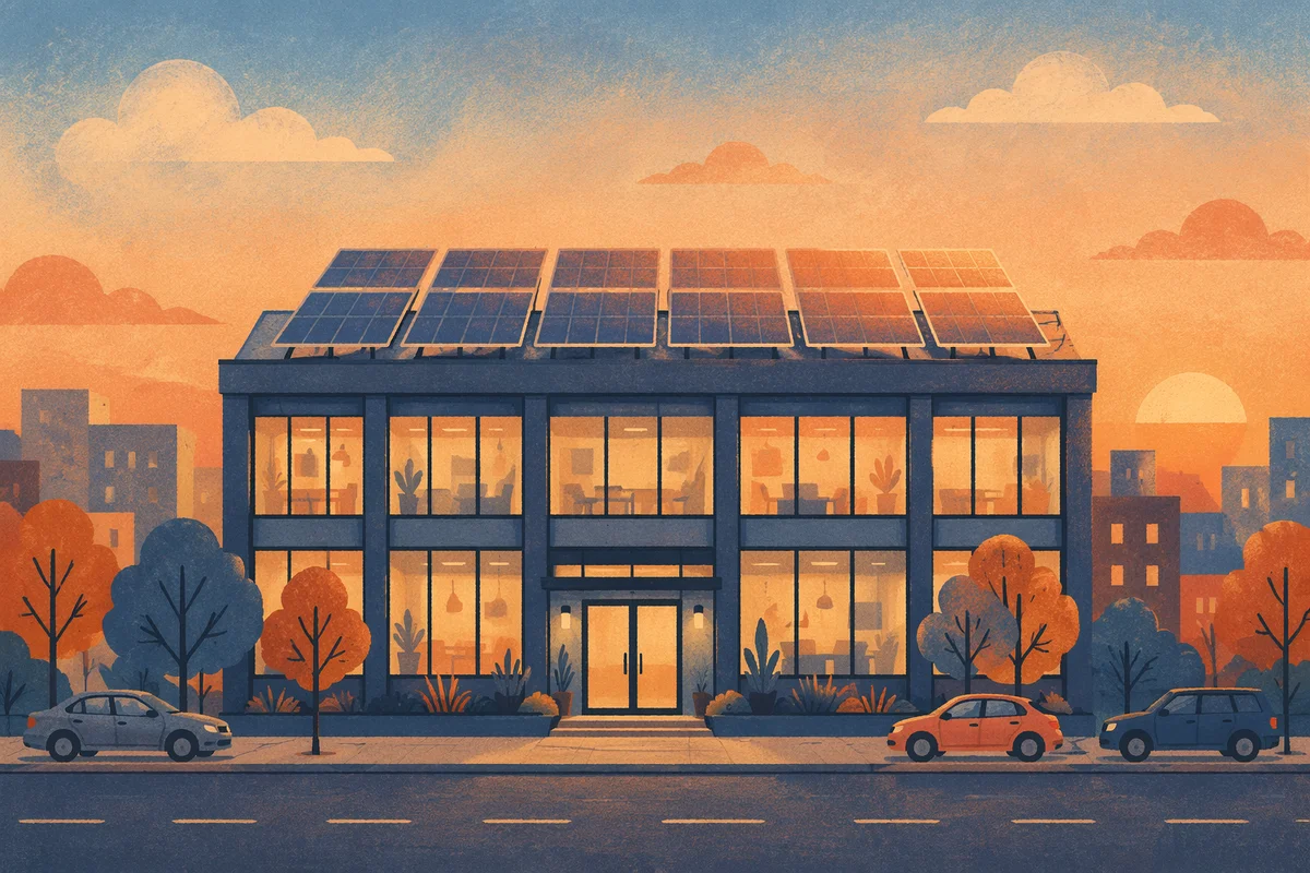 Solar Rooftop at Peaceful Urban Sunset