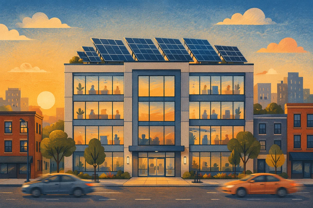 Rooftop Solar Panels at Golden Sunset