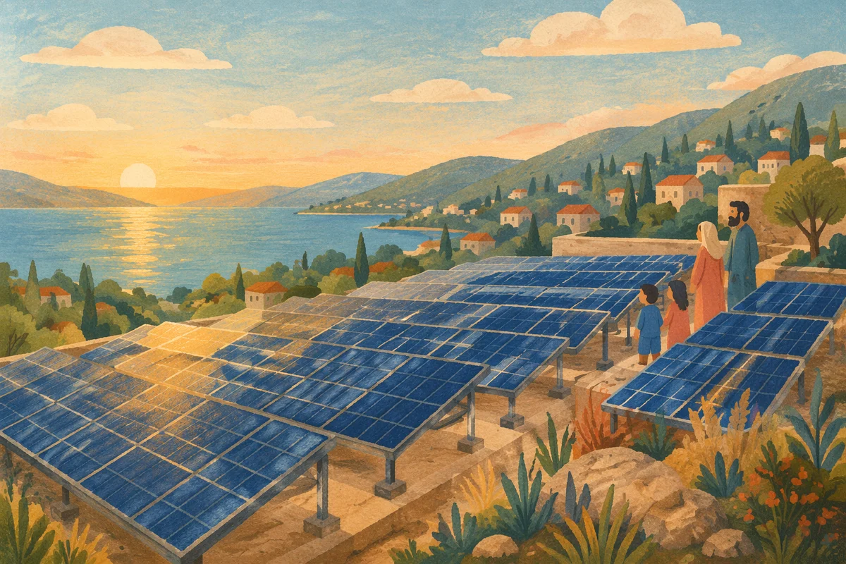 Rooftop Solar Panels at Peaceful Sunset
