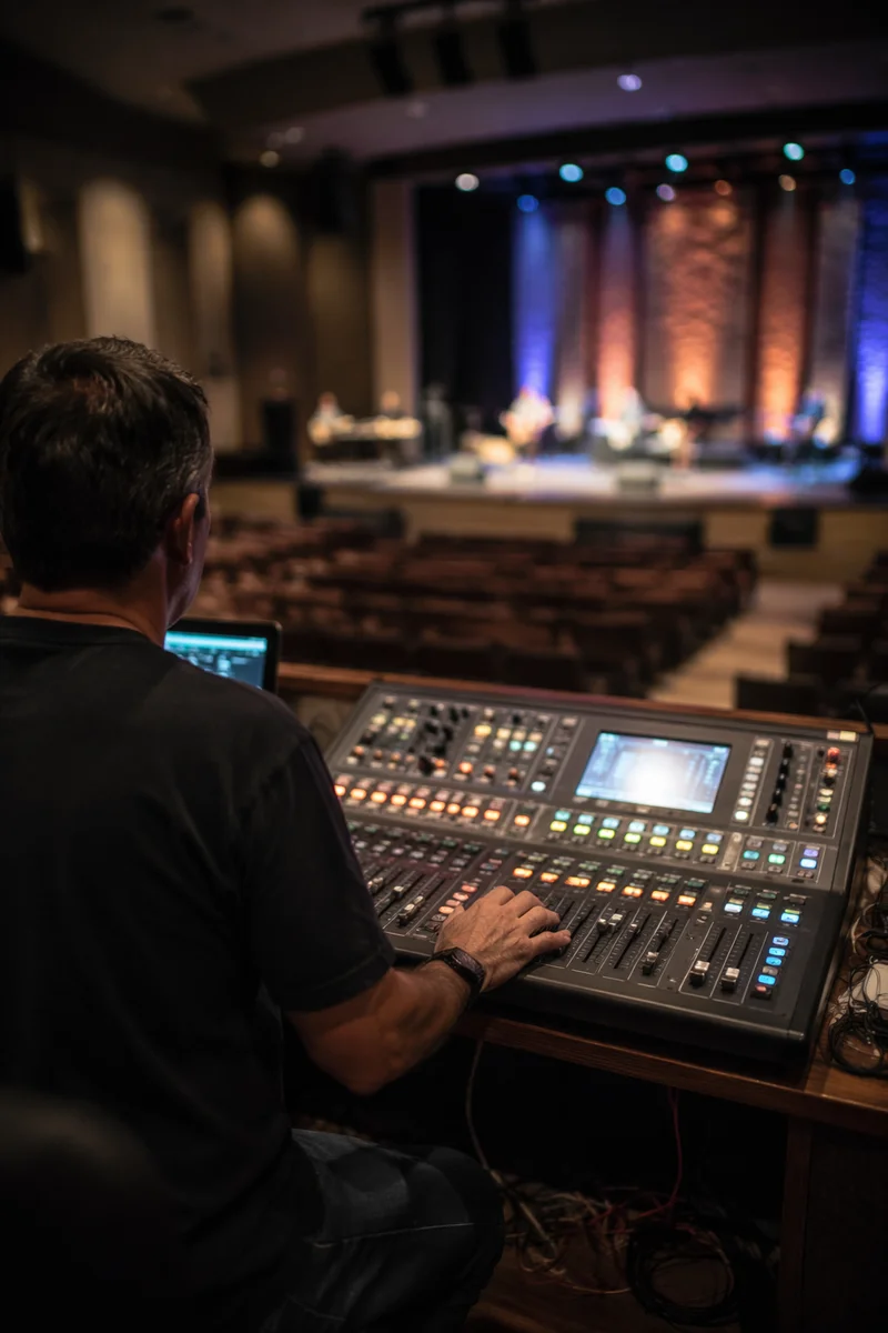 Church Audio Engineer at Mixing Console