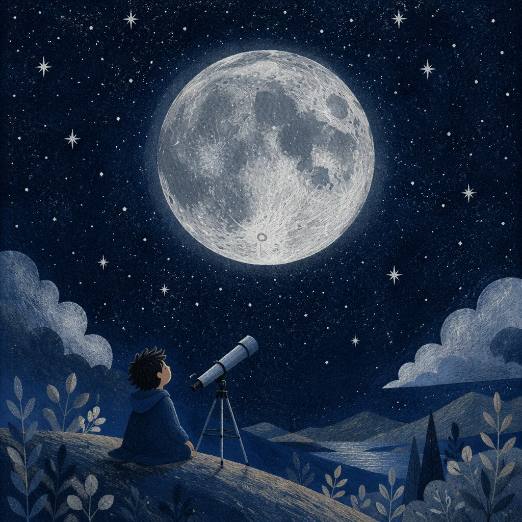 Telescope Observing Moonlit Starry Night Sky