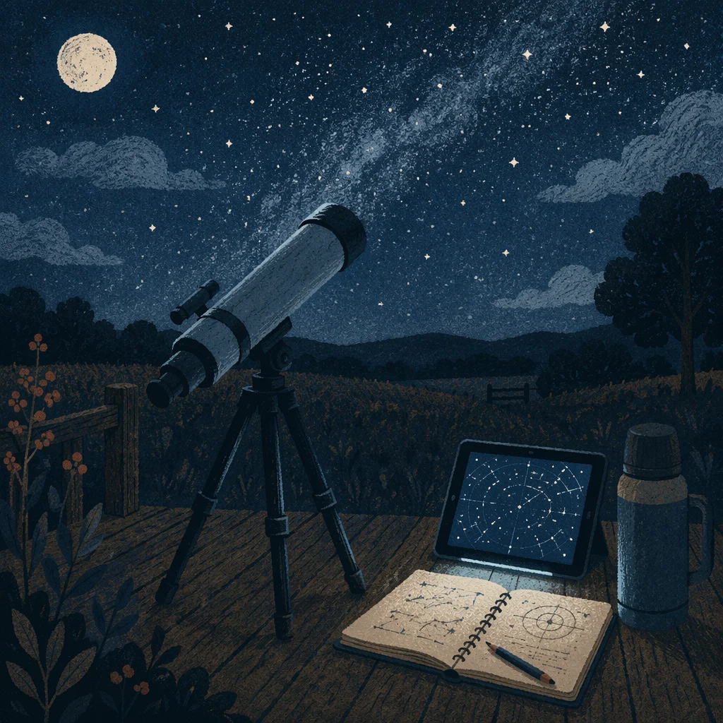 Folk Art Telescope Under Starry Sky