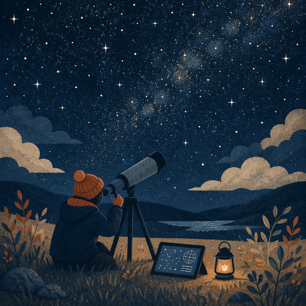 Telescope Under Starry Night Sky