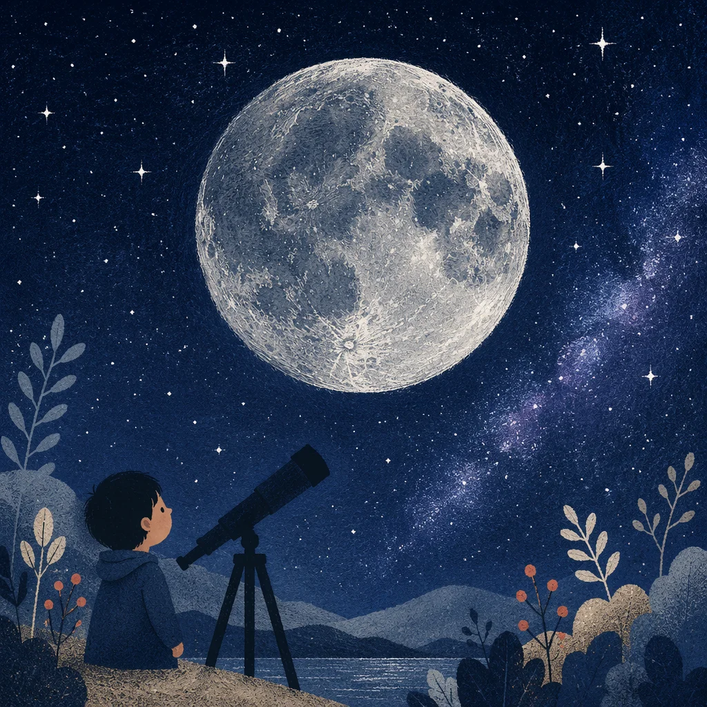 Telescope Silhouette Beneath Cratered Moon