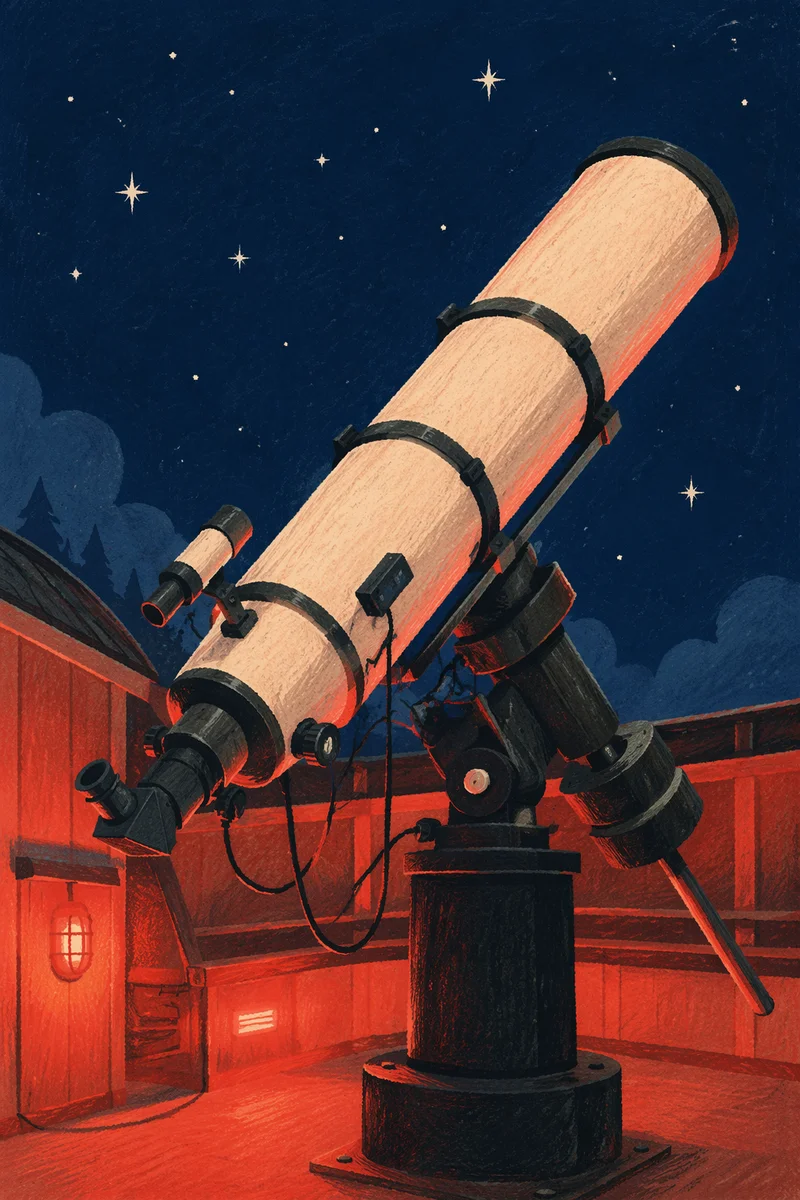 Observatory Telescope Under Crimson Night Sky