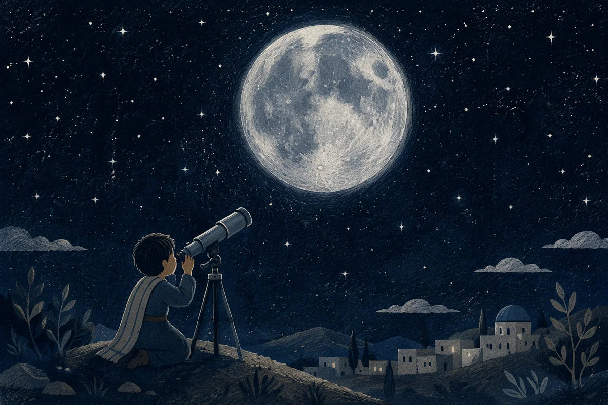 Telescope Observing Moonlit Starry Night Sky