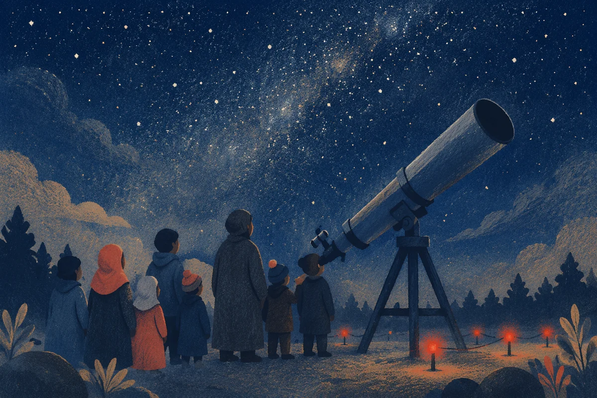Telescope Under Starry Night Sky
