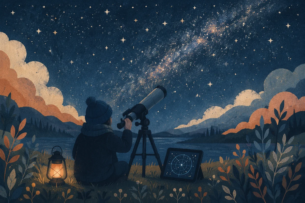 Telescope Under Starry Night Sky