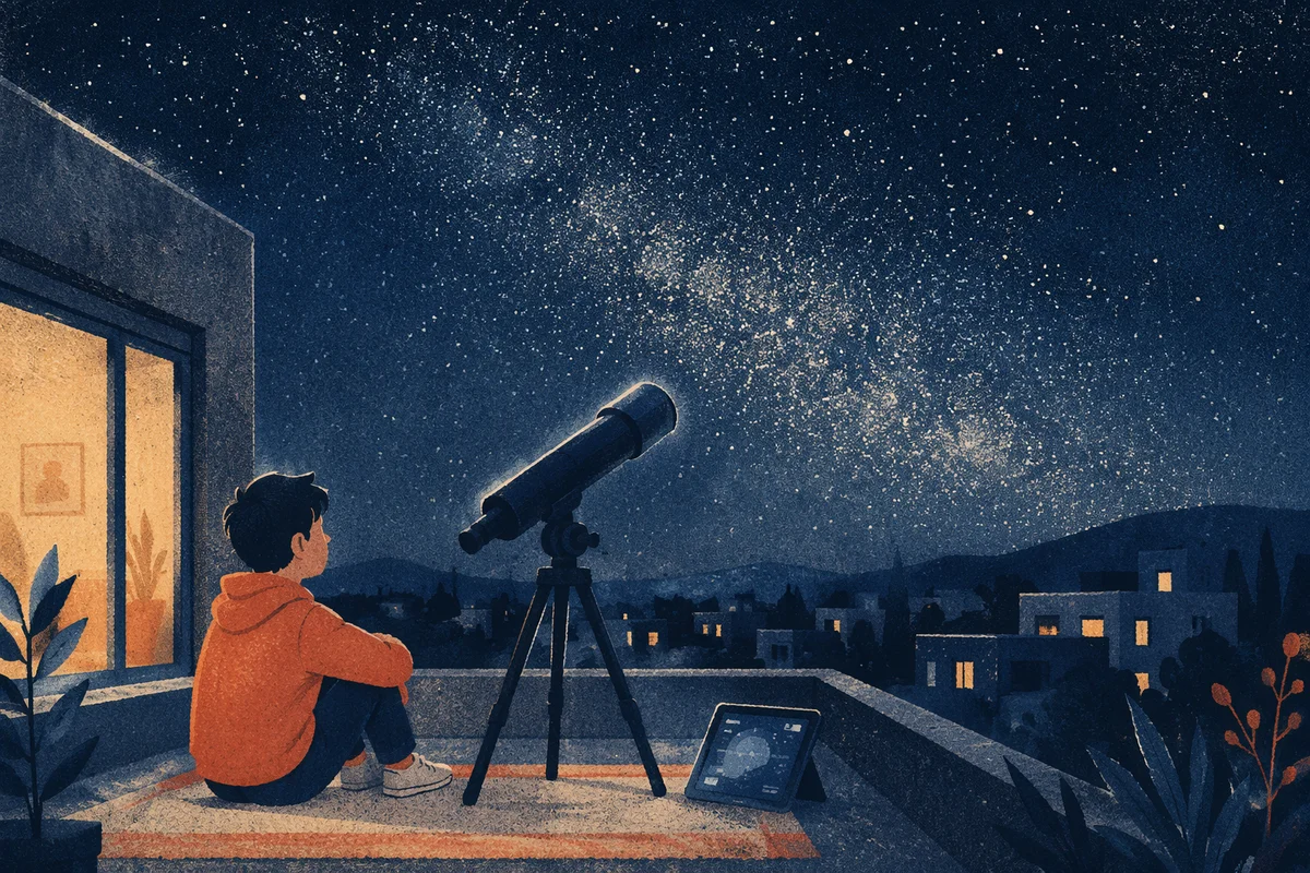Telescope Under a Star-Filled Night Sky