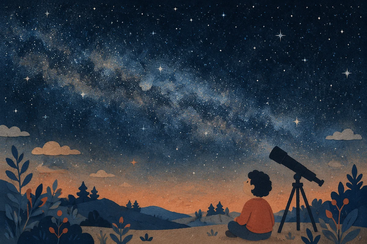 Telescope Silhouette Beneath a Starry Sky