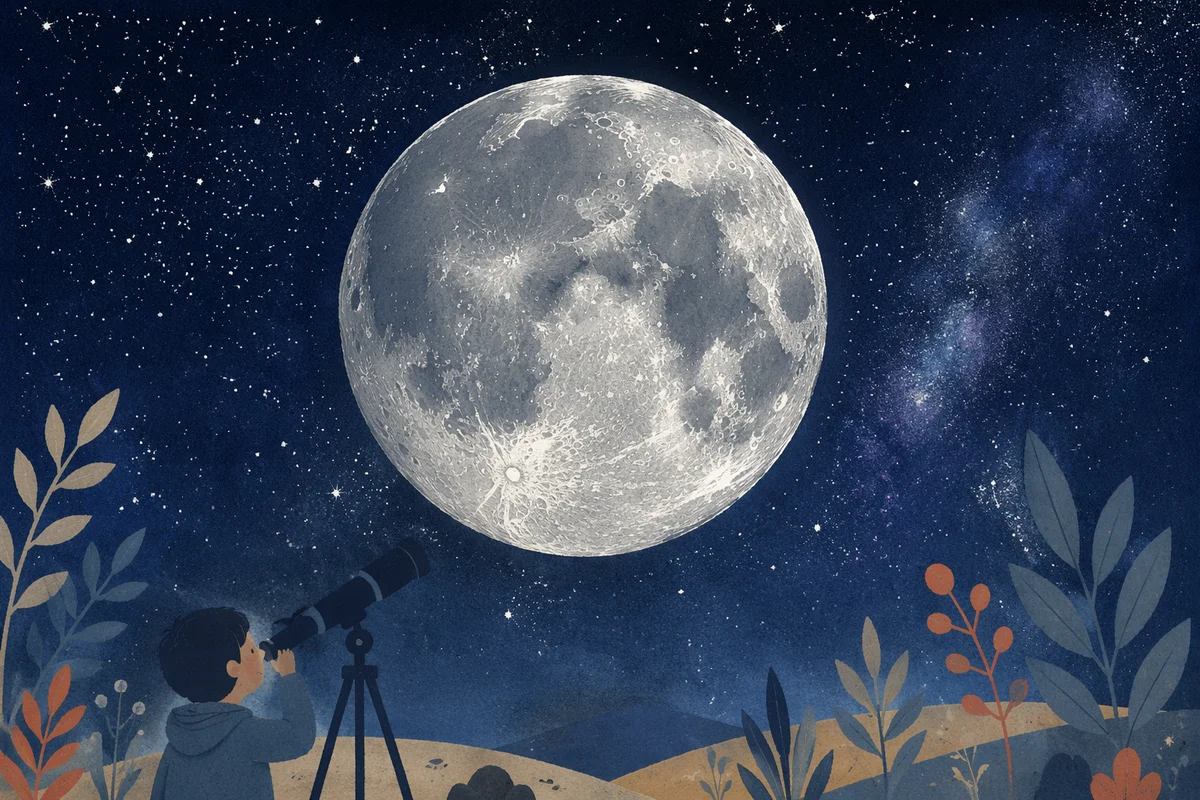 Telescope Silhouette Beneath Cratered Moon