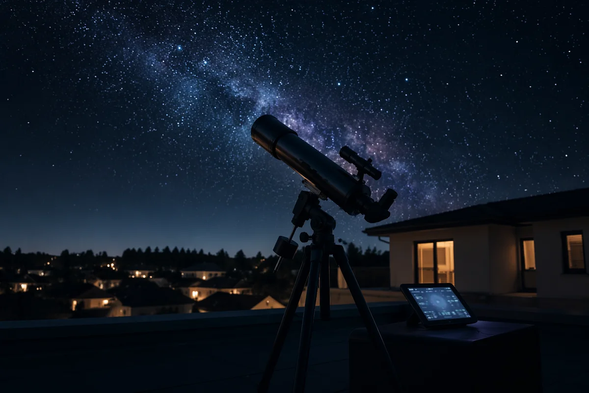 Telescope Under Starry Night Sky