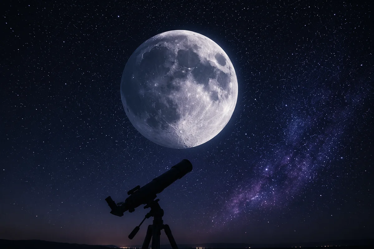 Telescope Silhouette Beneath Detailed Moonlit Sky