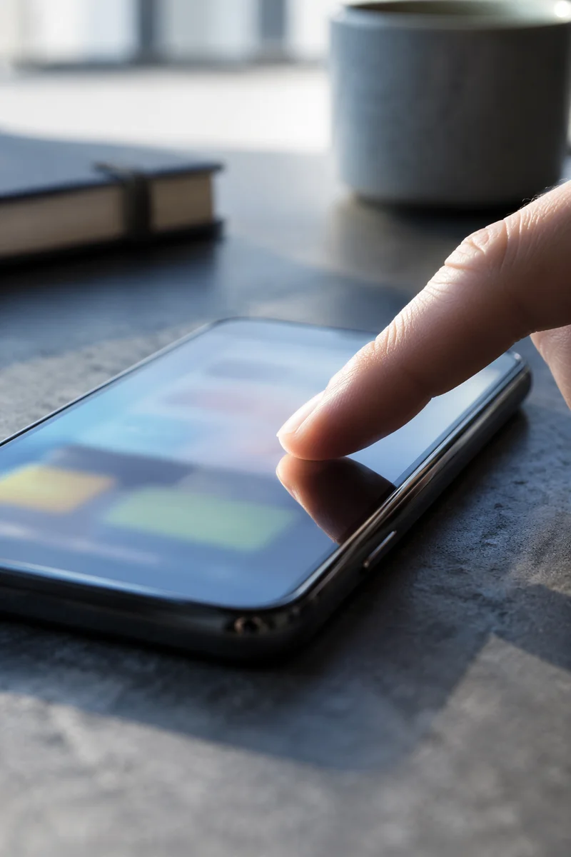 Close-Up Finger Tapping Smartphone Screen