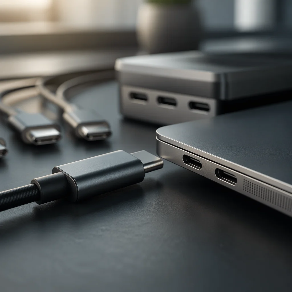 Modern USB-C Cables and Ports Close-Up