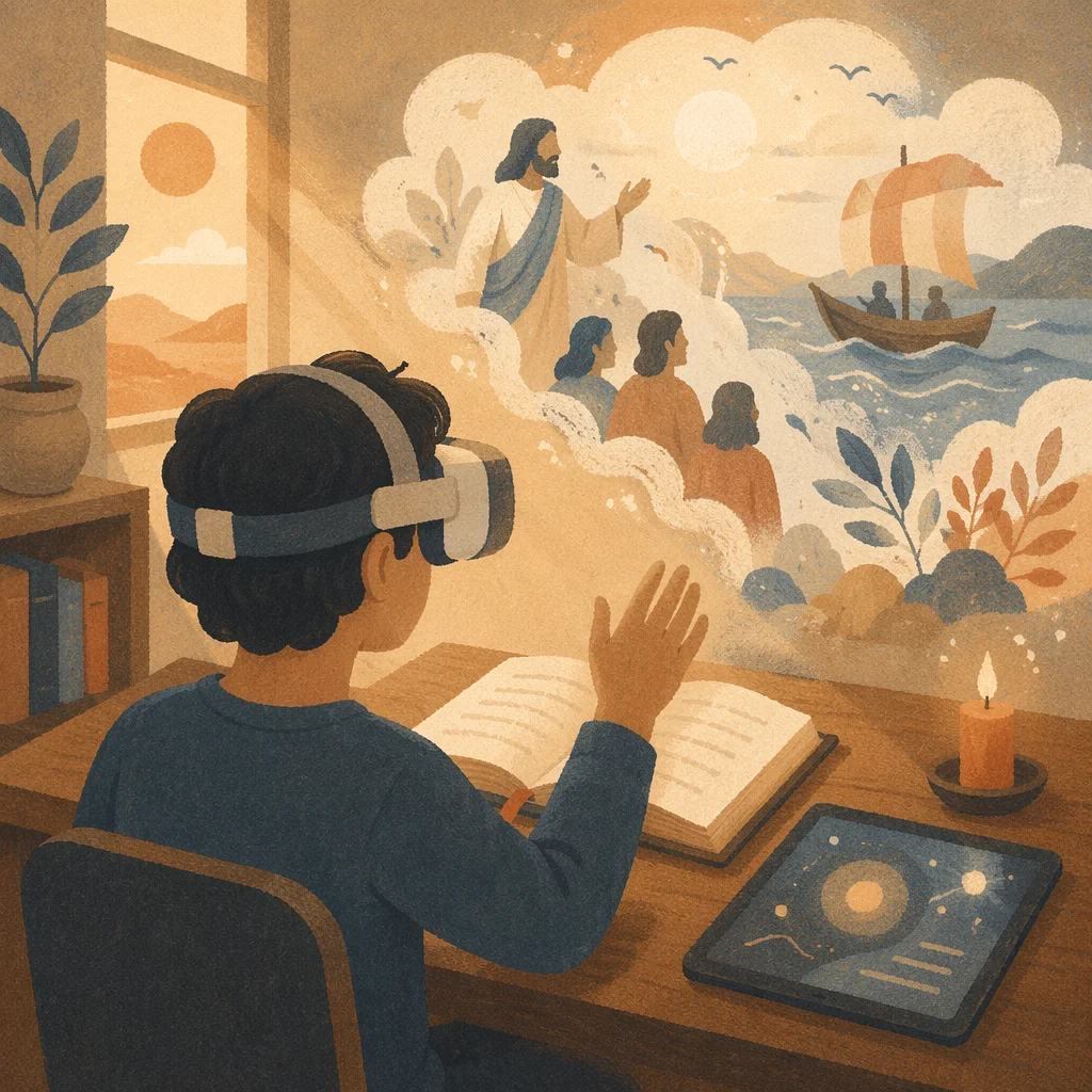 Person Using VR Headset at Desk