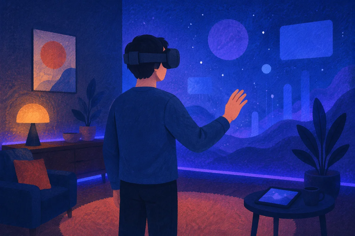 Immersive VR Headset in Modern Living Room