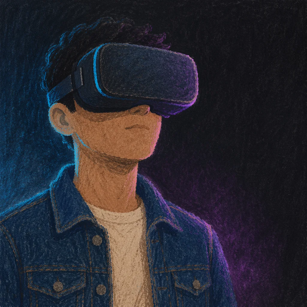 Neon Virtual Reality Portrait in Dark Studio