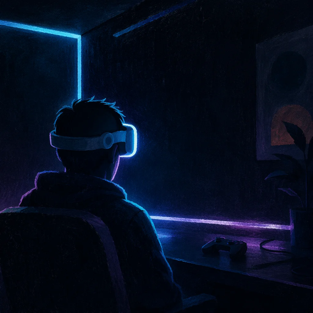 Neon Virtual Reality in Dark Room