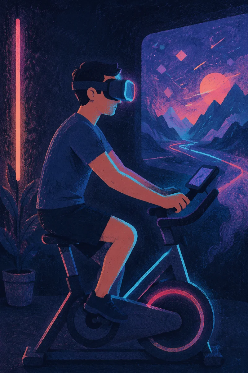 Neon VR Cycling Simulator in Dark Room