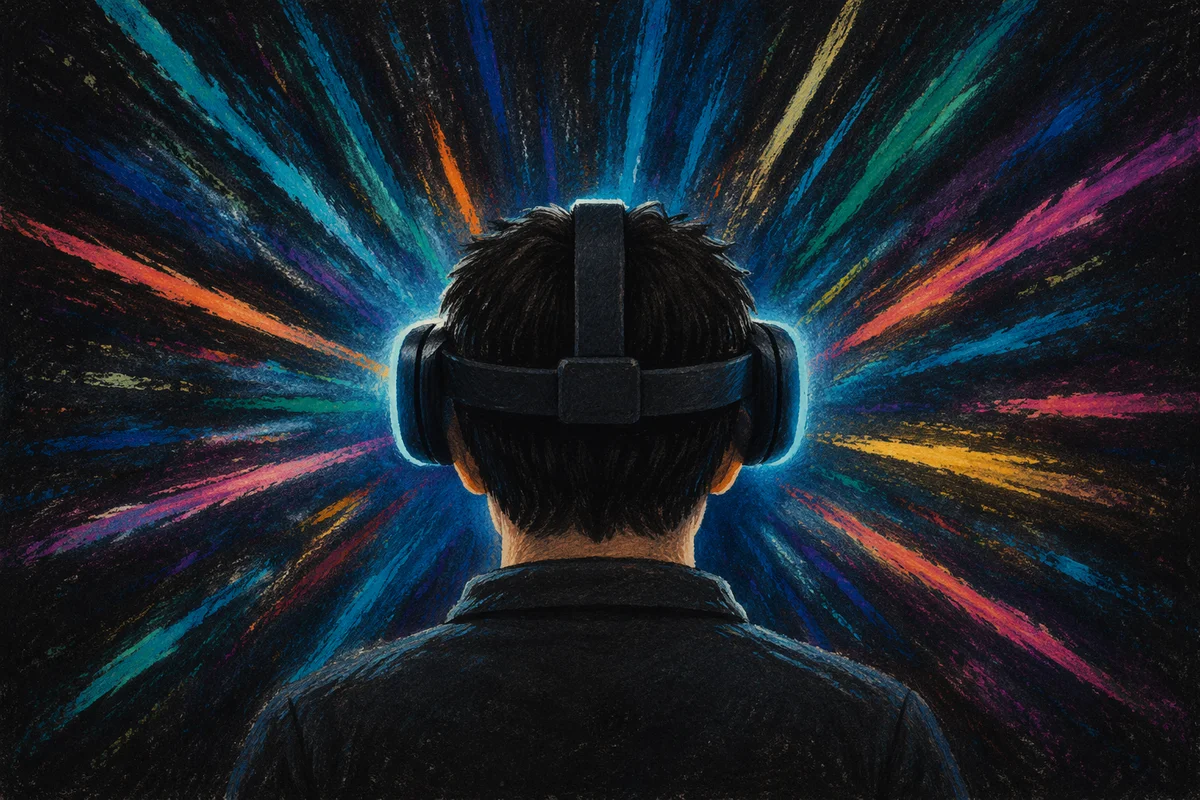 Neon Virtual Reality Headset in Dark Studio