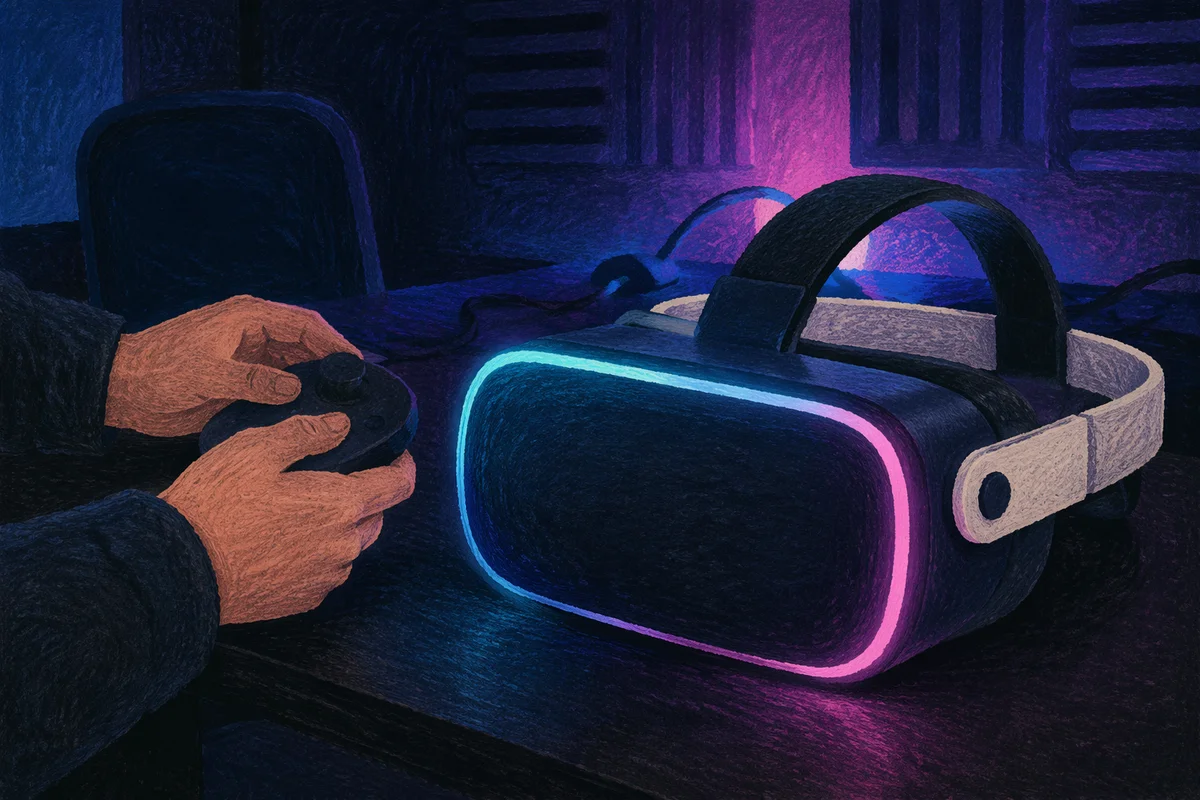Neon Virtual Reality Headset in Dark Room