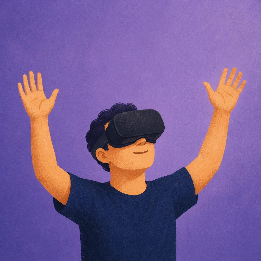 Immersive Virtual Reality Gesture on Violet Background