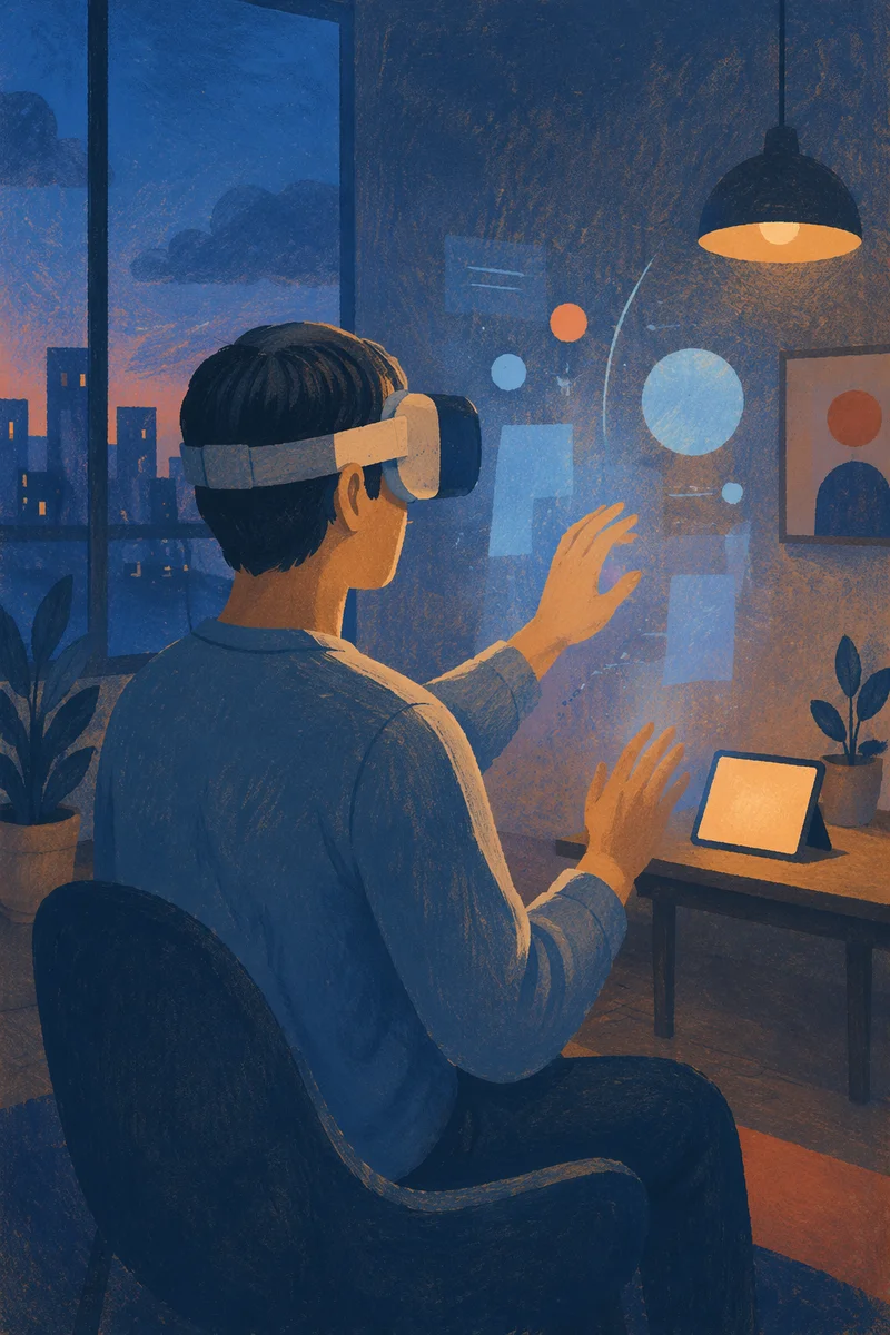 Person Exploring Virtual Reality at Blue Hour