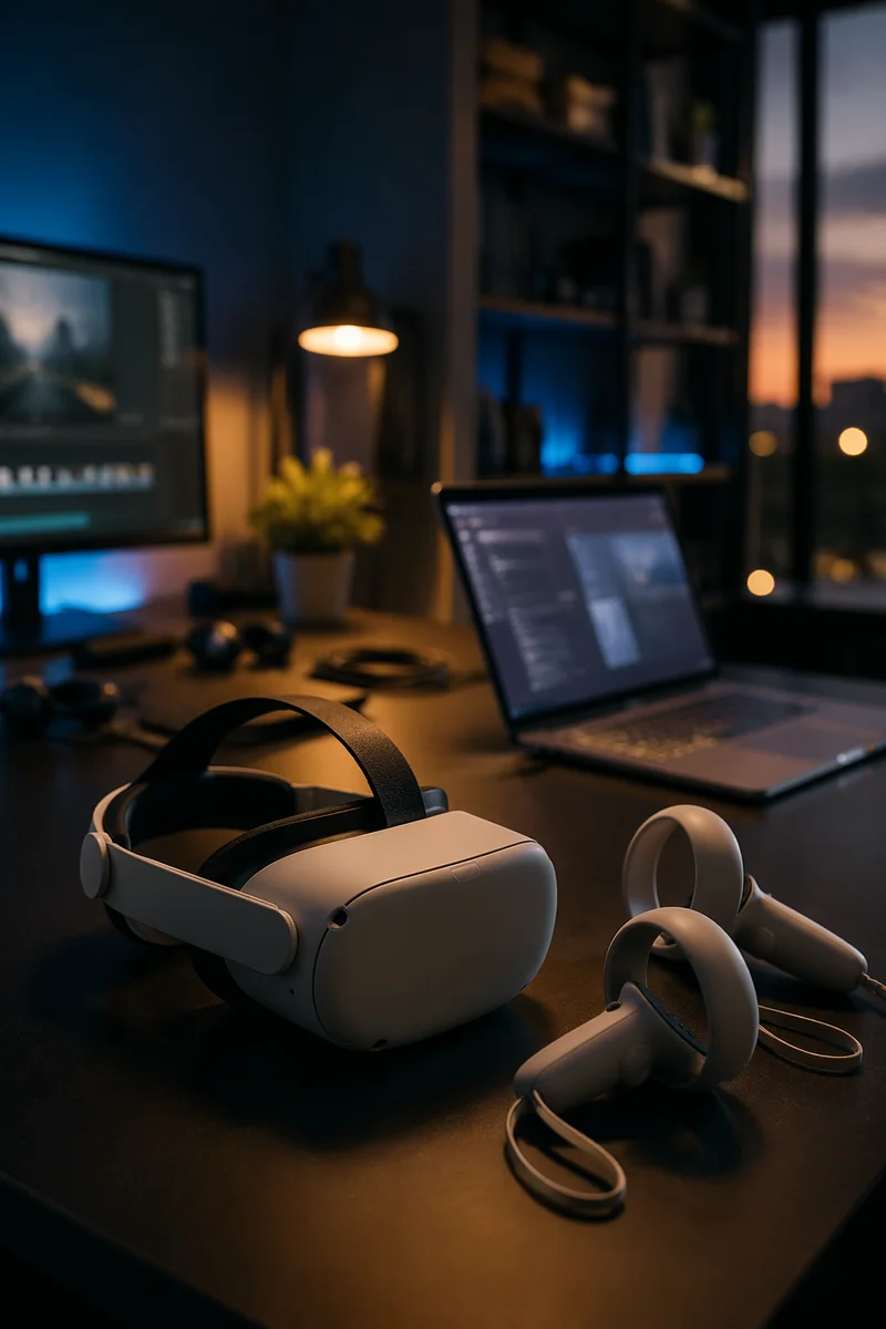 Virtual Reality Headset on Modern Desk